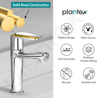 Plantex Pure Brass Pillar Cock Tap for Wash Basin with Teflon Tape/Single Lever Basin Tap/Tabletop Wash Basin Tap/Basin Tap/Faucet for Wash Basin (Dol-2301, Chrome)
