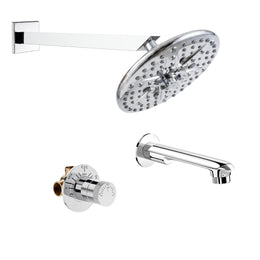 Plantex Shower Combo Set for Bathroom/Brass Single Knob Diverter/Bath Tub Spout/Shower Head For Bathroom - 8 mode/12-Inch Shower Arm - Chrome