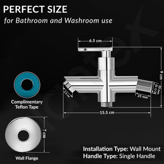 Plantex Pure Brass 2 in 1 Tap for Washing Machine with Water Saving Techonlogy Tap/Quarter Turn Water Tap with Brass Wall Flange & Teflon Tape-7 Year Warranty -(BAL-507-Chrome)
