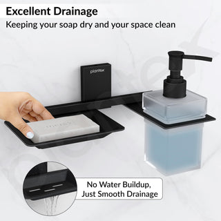 Plantex 304 Grade Stainless Steel Soap Dish with Liquid Dispenser/Soap Stand/Shampoo Dispenser for Bathroom/Bathroom Accessories - Pack of 1 (Crystal, Black)