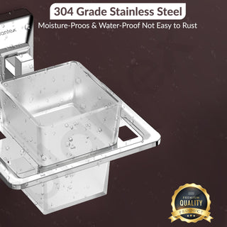 Plantex 304 Grade Stainless Steel Tooth Brush Holder/ABS Tumbler Holder/Tumbler Stand/Bathroom Accessories - Squaro (Chrome)