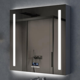 Plantex 32x32 Inch LED Bathroom Mirror Cabinet/SS-304 Grade Luxury Bathroom Organizer with Defogger,Bluetooth & Digital Display/Chrome/Triple Door Bathroom Cabinet