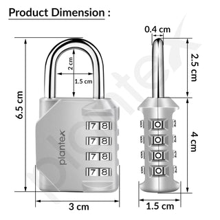 Plantex 4 Digit Combination Number Password Metal Lock/Zinc Alloy Locks for Luggage/Locks for Travel Bags for Luggage/Locks for Cabin Luggage/Travel Essentials - Pack of 2 (Silver)