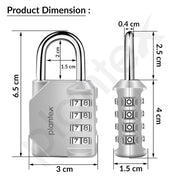 Plantex 4 Digit Combination Number Password Metal Lock/Zinc Alloy Locks for Luggage/Locks for Travel Bags for Luggage/Locks for Cabin Luggage/Travel Essentials - Pack of 2 (Silver)