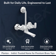 Plantex Wall Mixer for Bathroom 2 in 1 with L-Bend Provision for Overhead Shower/Mixer Tap for Bathroom with Water Saving Nozzle Tap- 7 Year Warranty by Plantex (Orn-218-Chrome)