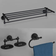 Plantex 304 Grade Stainless Steel Bathroom Accessories Set of 3 - Towel Stand/Napking Hanger/Dual Soap Holder for Bathroom - Niko (Black)