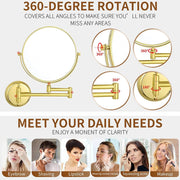 Plantex Brass And 304 Grade Stainless Steel Body Two-Sided 360Ã‚Â° Swivel Mirror/Magnifying Mirror/Mirror For Makeup/Vanity Mirror Wall Mounted(8 Inches/Golden Finish) - Round