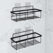Plantex No Drill Bathroom Shelves/GI Steel Self Adhesive Bathroom Shelf/Shelf for Kitchen with Magic Sticker- Black Powder Coated (Pack of 2)