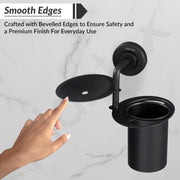 Plantex 304 Grade Stainless Steel 2in1 Soap Holder with Tumbler Holder/Bathroom Accessories - Daizy (Black)
