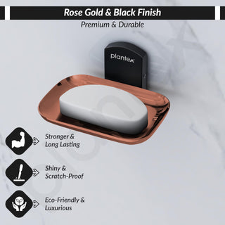Plantex 304 Grade Stainless Steel soap Dish for Bathroom/Soap Stand for Bathroom/Soap Dish/Bathroom Accessories - Parv (Rose Gold & Black)