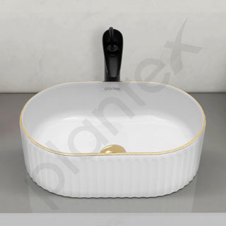 Plantex Table Top Wash Basin For Bathroom/Designer Ceramic Basin/Countertop Vessel Sink Basin - Indo-European Collection (White)