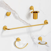 Plantex 304 Grade Stainless Steel Bathroom Accessories Set of 5 - Towel Rod/Hand Napkin Hanger for Wash Basin/Soap Case/Toothbrush Holder/Robe Hook - Daizy (Golden)