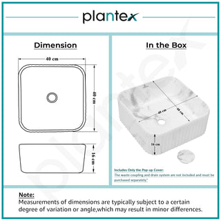 Plantex Tabletop Wash Basin for Bathroom/Designer Ceramic Basin/Countertop Wash Basin/Home/Office (Marble White - 16 x 16 x 6.5 Inch)