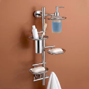 Plantex J4 Stainless Steel 5in1 Bathroom Set/Soap Holder for Bathroom Wall/Soap Dispenser Set /ToothBrush Holder/Robe Hook for Bathroom/Bathroom Accessories- Pack of 1 (Chrome)