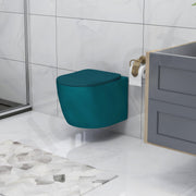 Plantex Wall Hung Commode for Toilet/Ceramic Rimless Washdown Western Commode/Western Toilet with Soft Close Toilet Seat Cover- P Trap (Pine Blue)