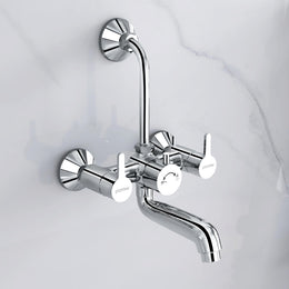 Plantex Pure Brass Wall Mixer for Bathroom 2 in 1 with L-Bend Provision for Overhead Shower/Mixer Tap for Bathroom with Water Saving Nozzle Aerator - 7 Year Warranty by Plantex (Ore-1420, Chrome)