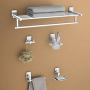 Plantex 304 Grade Stainless Steel Bathroom Accessories Set of 5 - Towel Stand/Napking Holder/Soap Holder/Toothbrush Holder/Robe Hanger - Darcy (Chrome)