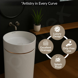 Plantex Pedestal Wash Basin/Acrylic Resin & Quartz Free Standing Wash Basin/Round Basin for Bathroom/Home/Office/Restaurant - (1056, White)