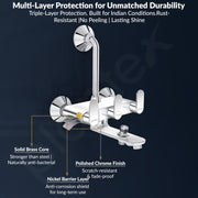 Plantex Pure Brass Wall Mixer for Bathroom 3 in 1 with L-Bend Provision for Overhead and Hand Shower with Water Saving Nozzle/ 7 Year Warranty by Plantex (ORN-219- Mirror-Chrome)