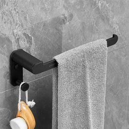 Plantex Space Aluminum Towel Hanger for Wash Basin/Towel Ring for Bathroom/Hand Towel Holder with Hooks/Bathroom Accessories (Rich Black)