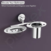 Plantex Stainless Steel Soap Dish with Tumbler Holder/Soap Dish with Toothpaste Holder/Soap Holder for Bathroom/Bathroom Accessories (Chrome)