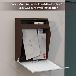 Plantex Letter Box with Key Lock/Suggestion Box for Office - Metal, Wall Mounted, Coffee & White