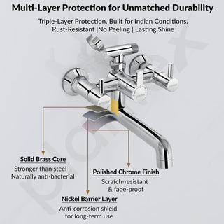 Plantex Telephonic Brass Wall Mixer for Bathroom/Tap Mixer/Wall Mixer for Bathroom 2 in 1 with 7-Year Manufacturer's Warranty-(ICO-917-Chrome)
