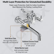 Plantex Telephonic Brass Wall Mixer for Bathroom/Tap Mixer/Wall Mixer for Bathroom 2 in 1 with 7-Year Manufacturer's Warranty-(ICO-917-Chrome)