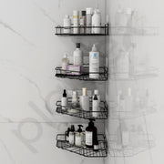 Plantex Self Adhesive Corner Shelf for Bathroom/Adhesive Shelf for Kitchen - with Magic Sticker/Bathroom Organizer Without Drill - Pack of 4 (Diamond, Black)