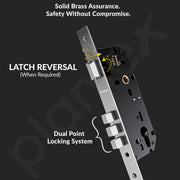 Plantex Main Door Lock/Mortise Lock for Door with 3 Years of Warranty - Robust Door Lock for Home with Brass Lock Body & Cylinder(7020 - Chrome)