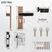 Plantex Door Lock Set - Main Door Lock Plate Handle Set/Mortise Lock with 3 Keys/Lock Body and Cylinder - Pack of 1 (OHMH-21, PVD Rose Gold & Black)