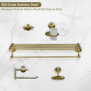 Plantex 304 Grade Stainless Steel Bathroom Accessories Set of 5 - Towel Stand/Napking Holder/Soap Holder/Toothbrush Holder/Robe Hanger - Skyllo (Brass Antique)