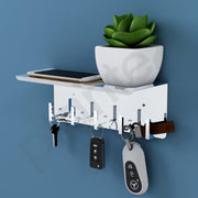 Plantex Multipurpose Stainless Steel Key Holder With Mobile Phone Stand/Storage Rack/Keys Holder For Home - Wall Mount (5 Hooks, Chrome)