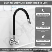 Plantex Flexible Tap for Kitchen Sink/360Â° Rotating Sink Tap for Basin/Flexible Tape with Wall Flange & Teflon Tape â€“ Wall Mount (Chrome)