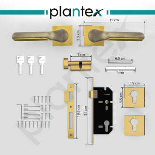 Plantex Triple Security Door Lock for Home/Main Door Lock Set with 3 Years of Warranty/Mortise Lock for Door with Brass Lock Body & Cylinder (7121 - PVD Gold & Brass Antique)