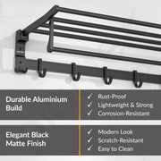 Plantex Aluminum Folding Towel Rack in Bathroom/Towel Holder in Bathroom/Towel Hanger/Bathroom Accessories (24 Inch) Black
