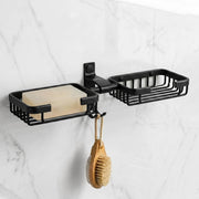 Plantex Dual Soap Dish for Bathroom/Aluminium Double Soap Holder with Hook/Soap Stand/Case for Basin/Bathroom Accessories - Pack of 1 (Black)