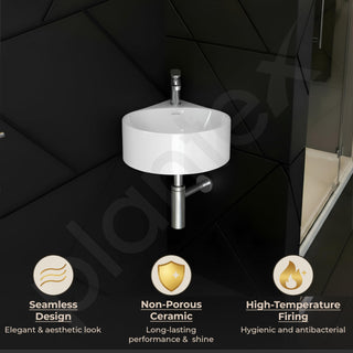 Plantex Ceramic Wall Hung Basin/Corner Bathroom Basin/Wall Mounted Wash Basin/Sink for Living Room (Eva, White)