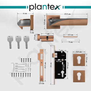 Plantex Triple Security Door Lock for Home/Main Door Lockset with 3 Years of Warranty/Mortise Locks for Door with Brass Lock Body & Cylinder(7086 - PVD Choco & Satin Black Matt)