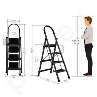 Plantex Steel Ladder for Home/Strong Foldable Wide 4 Step Ladder/Anti-Skid 4 Step Ladder - (Apex - Black)