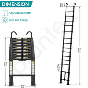 Plantex 4.4m (14.5 ft.) Portable and Compact Aluminium Telescopic Ladder with Removable Hooks/Foldable Multipurpose Ladder for Home & Outdoor Use/2 Years of Warranty By Plantex/EN131 Certified-(Black)