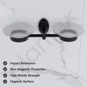 Plantex 304 Grade Stainless Steel Double Soap Holder/Dish/Stand for Bathroom and Wash Basin/Bathroom Accessories - Oreva (Black)