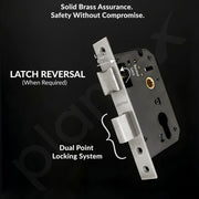Plantex Stainless Steel Door Lock Handle Set/6-Lever Lock Mechanism with 3 Years of Warranty/Mortise Lock with 3 Keys, Brass Lock Body & Cylinder - (Matt)