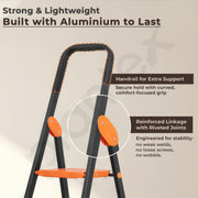 Plantex Allsafe Aluminium Step Ladder for Home/6 Step Anti Skid Ladder/Wide Step Ladder (Black & Orange))
