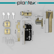 Plantex Triple Security Door Lock for Home/Main Door Lock Set with 3 Years of Warranty/Mortise Lock for Door with Brass Lock Body & Cylinder(7086 - Brass Antique & Satin Black Matt)