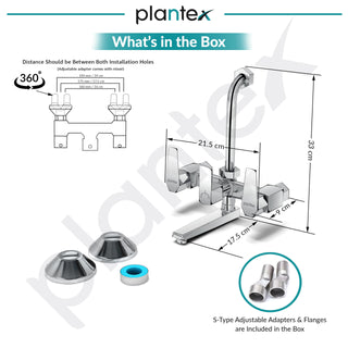 Plantex Wall Mixer for Bathroom 2 In 1 with L-Bend Provision for Overhead Shower/Mixer Tap for Bathroom with Water Saving Nozzle Tap- (Celesiya-1249)