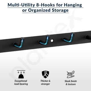 Plantex Wall Hooks for Hanging Cloth/Stainless Steel Towel Hangers/Bathroom Robe Hooks/Door Hangers/Wall Hook Rack/Hook Rail for Hanging Keys - 8 Hooks (Pack of 1, Black)