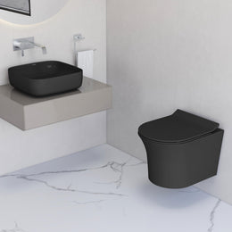 Plantex Ceramic Wall-hung Commode with Table-Top Wash Basin for Bathroom/Rimless Washdown Western Toilet/Bathroom Wash Basin - P Trap Commode - Black