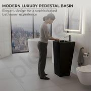 Plantex Pedestal Wash Basin/Acrylic Resin & Quartz Free Standing Wash Basin/Square Basin for Bathroom/Home/Office/Hotel - (10049, Black)