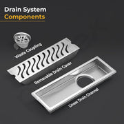 Plantex 304 Grade Stainless Steel Shower Water Drain Channel/12x4 Inch Floor Drain/Drainage Cover/Floor Drain Cover with Removable Grate - (WAVE, Chrome)